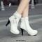 Round Toe Spike Heels Side Zipper Ankle Highs Tassel Platforms Boots - White