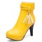 Round Toe Spike Heels Side Zipper Ankle Highs Tassel Platforms Boots - Yellow