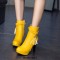 Round Toe Spike Heels Side Zipper Ankle Highs Tassel Platforms Boots - Yellow
