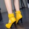 Round Toe Spike Heels Side Zipper Ankle Highs Tassel Platforms Boots - Yellow