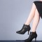 Pointed Toe Ankle Buckle Straps Sexy Lace Stiletto Heels Ankle Highs Booties - Black