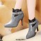 Pointed Toe Ankle Buckle Straps Sexy Lace Stiletto Heels Ankle Highs Booties - Gray