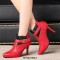 Pointed Toe Ankle Buckle Straps Sexy Lace Stiletto Heels Ankle Highs Booties - Red
