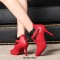 Pointed Toe Ankle Buckle Straps Sexy Lace Stiletto Heels Ankle Highs Booties - Red