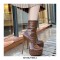Round Toe Crocodile Pattern Platforms Side Zipper Ankle High Stiletto Booties - Auburn