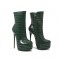 Round Toe Crocodile Pattern Platforms Side Zipper Ankle High Stiletto Booties - Green