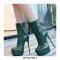 Round Toe Crocodile Pattern Platforms Side Zipper Ankle High Stiletto Booties - Green