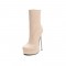 Round Toe Crocodile Pattern Platforms Side Zipper Ankle High Stiletto Booties - Ivory
