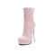 Round Toe Crocodile Pattern Platforms Side Zipper Ankle High Stiletto Booties - Pink