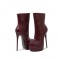 Round Toe Crocodile Pattern Platforms Side Zipper Ankle High Stiletto Booties - Wine Red