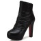 Round Toe Stiletto Heels Back Zipper Ankle Highs Platforms Boots - Black