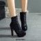 Round Toe Stiletto Heels Back Zipper Ankle Highs Platforms Boots - Black