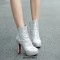 Round Toe Stiletto Heels Back Zipper Ankle Highs Platforms Boots - Silver