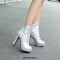 Round Toe Stiletto Heels Back Zipper Ankle Highs Platforms Boots - Silver