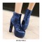 Round Toe Chunky Heels Back Zipper Ankle Highs Platforms Velvet Boots - Wine Red