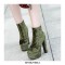 Round Toe Chunky Heels Back Zipper Ankle Highs Platforms Velvet Boots - Army Green