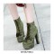 Round Toe Chunky Heels Back Zipper Ankle Highs Platforms Velvet Boots - Wine Red