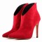 Pointed Toe Stiletto Heels Suede Back Zipper Ankle Highs Booties - Red