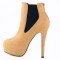 Round Toe Stiletto Heels Suede Back Zipper Platforms Ankle Highs Chelsea Booties - Apricot