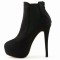 Round Toe Stiletto Heels Suede Back Zipper Platforms Ankle Highs Chelsea Booties - Black