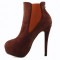 Round Toe Stiletto Heels Suede Back Zipper Platforms Ankle Highs Chelsea Booties - Coffee