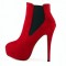 Round Toe Stiletto Heels Suede Back Zipper Platforms Ankle Highs Chelsea Booties - Red