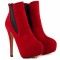 Round Toe Stiletto Heels Suede Back Zipper Platforms Ankle Highs Chelsea Booties - Coffee