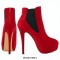 Round Toe Stiletto Heels Suede Back Zipper Platforms Ankle Highs Chelsea Booties - Coffee