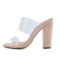 Peep Toe Chunky Heels Slip On Transparent Double Straps Snake Pattern Sandals Slippers - Beige PVC