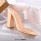 Peep Toe Chunky Heels Slip On Transparent Double Straps Snake Pattern Sandals Slippers - LightGreen PVC