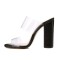 Peep Toe Chunky Heels Slip On Transparent Double Straps Snake Pattern Sandals Slippers - Black PVC
