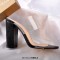 Peep Toe Chunky Heels Slip On Transparent Double Straps Snake Pattern Sandals Slippers - LightGreen PVC
