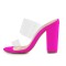 Peep Toe Chunky Heels Slip On Transparent Double Straps Snake Pattern Sandals Slippers - HotPink PVC