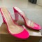 Peep Toe Chunky Heels Slip On Transparent Double Straps Snake Pattern Sandals Slippers - LightGreen PVC