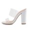 Peep Toe Chunky Heels Slip On Transparent Double Straps Snake Pattern Sandals Slippers - White PVC