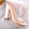 Peep Toe Chunky Heels Slip On Transparent Double Straps Snake Pattern Sandals Slippers - LightGreen PVC
