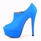 Round Toe Stiletto Heels Matte Side Zipper Platforms Ankle Highs Booties - Blue