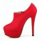 Round Toe Stiletto Heels Matte Side Zipper Platforms Ankle Highs Booties - Red