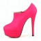 Round Toe Stiletto Heels Matte Side Zipper Platforms Ankle Highs Booties - Rose Red