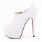 Round Toe Stiletto Heels Matte Side Zipper Platforms Ankle Highs Booties - White