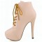 Round Toe Stiletto Heels Matte Lace Up Platforms Ankle Highs Booties - Apricot