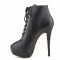 Round Toe Stiletto Heels Matte Lace Up Platforms Ankle Highs Booties - Black
