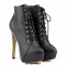 Round Toe Stiletto Heels Matte Lace Up Platforms Ankle Highs Booties - Black
