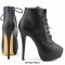 Round Toe Stiletto Heels Matte Lace Up Platforms Ankle Highs Booties - Black