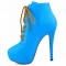 Round Toe Stiletto Heels Matte Lace Up Platforms Ankle Highs Booties - Blue