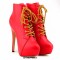 Round Toe Stiletto Heels Matte Lace Up Platforms Ankle Highs Booties - Red