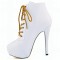 Round Toe Stiletto Heels Matte Lace Up Platforms Ankle Highs Booties - White