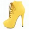 Round Toe Stiletto Heels Matte Lace Up Platforms Ankle Highs Booties - Yellow