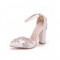 Pointed Toe Ankle Buckle Straps Rhinestones 4 inches Chunky Heels Wedding Dorsay Pumps - White