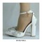 Pointed Toe Ankle Buckle Straps Rhinestones 4 inches Chunky Heels Wedding Dorsay Pumps - White
